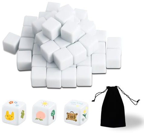 QUTHZZHY Cubi bianchi, 50 pezzi, cubi bianchi, 20 mm, in acrilico, 6 lati, adesivi fai da te, con tasche per giochi da tavolo, apprendimento, artigianato, divertimento