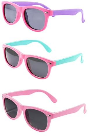 Vaceer Gafas de sol polarizadas para niños y niñas, paquete de 3 lentes de sol retro con protección UV400, inastillables, para playa, escuela, viajes, fiesta (3 estilos), Morado, verde y rosa