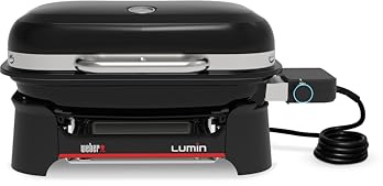 Weber Lumin Compact/Barbecue Elettrico Compatto e Portatile, Fino a 315 °C, con termometro nel Coperchio, Griglie in ghisa Smaltata in Porcellana, Superficie di Cottura 43 × 32 cm, Nero (1502044)