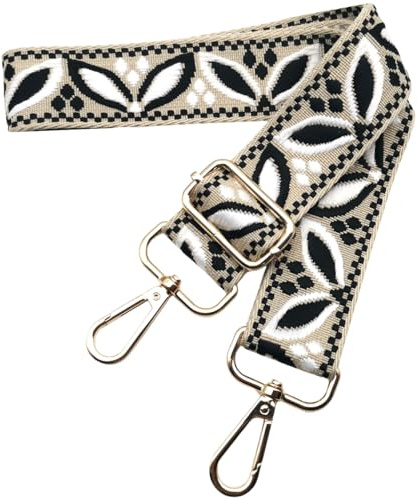 Justerbar väskrem för ombyte, bred axelrem för väskor kvinnor, 3,8 cm väskrem med karbinhake guld, axelrem för kvinnor modern crossbody, handväska, beige-svart, 601