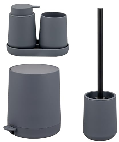 eluno Tesero - Juego de accesorios de baño con superficie suave al tacto, juego de 5 piezas, dispensador de jabón, vaso, cuenco, cubo de cosméticos, escobilla para baño y aseo de invitados, de