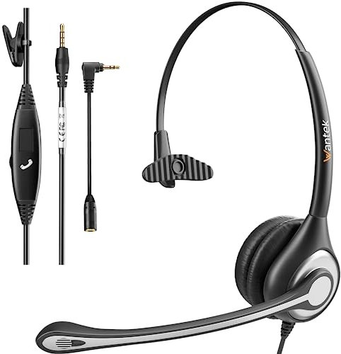 Wantek Auriculares con micrófono, Auriculares de computadora de 3,5 mm/2,5 mm computadora portátil teléfono Inteligente Centro de Llamadas telefónicas