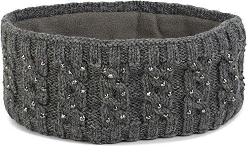 styleBREAKER Damen Stirnband mit Zopfmuster und Strass, weiches Fleece Innenfutter, Haarband, Headband 04026001, Farbe:Grau