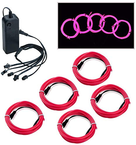 COVVY 5 * 1m EL Wire LED Neon Flessibile Elettroluminescente Filo EL Fili Super Luminoso Stroboscopico Controllo di o Abito Cosplay Festa Halloween Natale Party Carnevale Decorazione (Rosa)