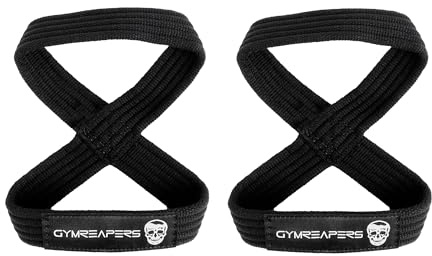 Gymreapers Figure 8 Lifting Straps for Deadlift, Powerlifting, Strongman, & Cross Training Strong Weightlifting Wrist Straps for Men, Women (Black, Large)