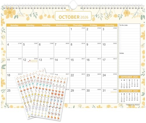 2026-2027 Calendar, Wall Calendar 2026-2027, Mokani 2026 calendar Large Month-to-View Wall Planner Jul.2026 to Dec.2027 with 234 Stickers, 12 x 17, 18 Months Perfect for Planning and Organizing