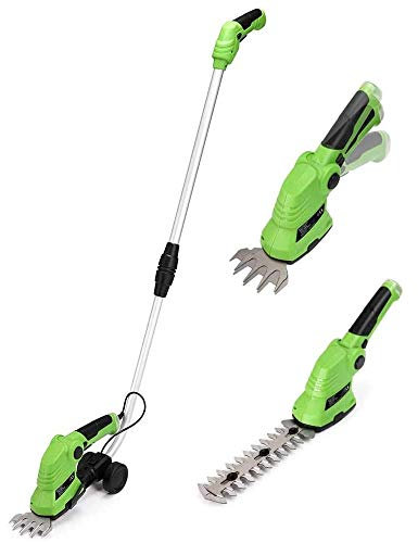 Bakaji Forbici Cesoie Sfoltirami Elettrico a Batteria con Manico Telescopico Allungabile Tagliaerba Decespugliatore Tagliasiepi 2 Lame Intercambiabili 9cm 17cm in Acciaio