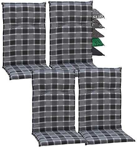 Beo Gartenstuhlauflagen Hochlehner 4er Set Barcelona | Made in EU nach Öko-Tex Standard | Hochlehner Auflagen waschbar | Atmungsaktive Stuhlauflagen Hochlehner in Grau-Anthrazit