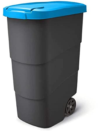 Prosperplast Wheeler Poubelle de 90 l avec roues et couvercle, poubelle universelle, en plastique, bleue