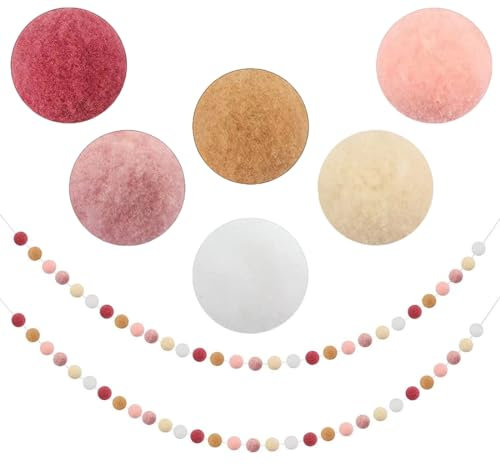 VIVIIHOO Guirnalda de bolas de fieltro con 60 pompones, para habitación infantil, fiestas de cumpleaños y Navidad, 2 m de largo, decoración con bolas de fieltro, pompones y fieltro de lana