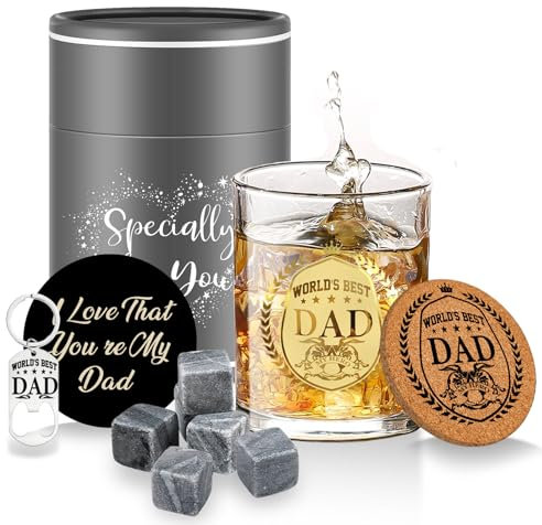 Dad Birthday Gifts Personalised Whiskey Glass for Men Fathers Day Whiskey Gifts Sets for Men, Birthday Gifts for Dad Whiskey Glasses DAD Gifts from Daughter Son Presents For Dads Christmas