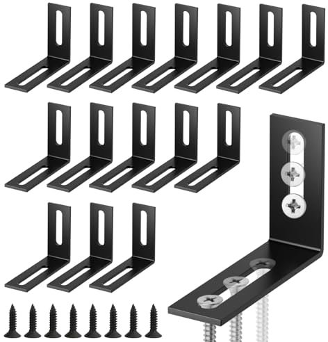 16 Pcs Equerre Metal Noir, Equerre de Fixation Supports D'angle Réglables, équerre Metal 60x40 mm L Forme Fixation Équerre pour la Fixation et la Réparation de Meubles, Renforcer les Joints