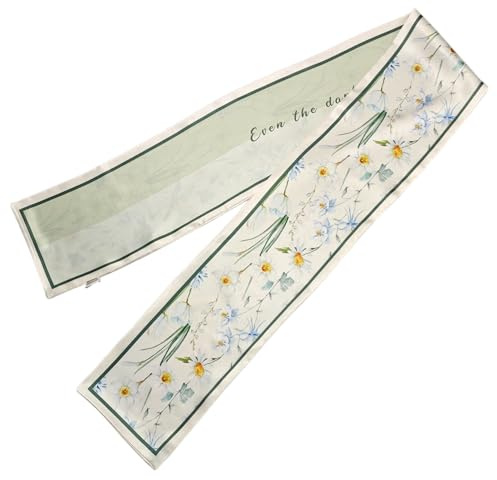 GIMIRO Sciarpa in seta satinata a doppio strato, 150 x 16 cm, cravatta a fiori, cintura in vita per blazer, cappotto, abito, 25# verde/bianco floreale, 150cm x 16cm