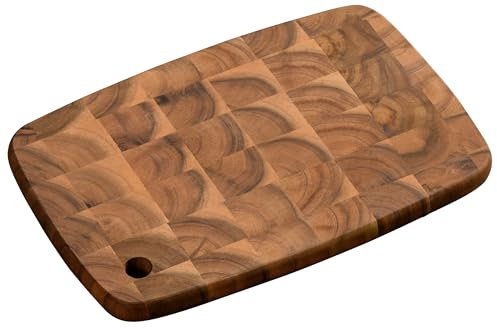 KESPER | Planche à découper professionnelle avec trou de suspension, matériau : bois d'acacia (bois de finition), dimensions : 32 x 22 x 2 cm, couleur : marron, naturel | 28152