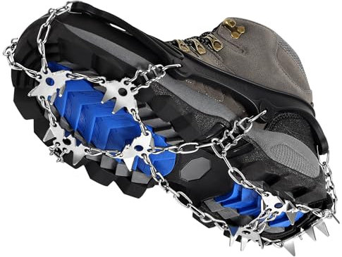 INYEEXUP Steigeisen für Bergschuhe Herren und Damen, Grödel für Wanderschuhe mit 28 Hochwertiger verstärkter Edelstahl Spikes, Grödeln Ideal zum für Wandern Trekking Walking Klettern(L)