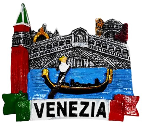 Calamita Magnete da frigorifero 3D di Resina Venezia Gondola, Ponte Rialto, Campanile San Marco Souvenir Regalo Casa Cucina da Collezione 7,5X7,5 cm (60440)
