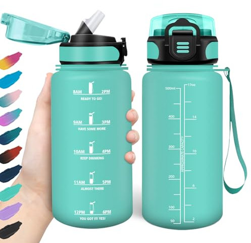 HoneyHolly Borraccia 500Ml, Senza BPA & A Prova di Perdita, Borraccia con Cannuccia, Reutilizables, Scuola Elementare, Cantimplora Motivazionale per Scuola, Palestra, Ufficio, Running