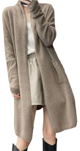 ERFMFKL Cárdigan de lana merino para mujer, manga larga, color liso, holgado, cálido, suéter de punto largo