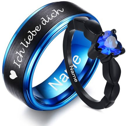 XUANPAI Personalisierte Paar Ringe mit Gravur - Edelstahl Cubic Zirkonia Hochzeitsring Promise Ring, Kundenspezifischer Name Ring Partnerringe Eheringe Freundschaftsringe für Damen Herren
