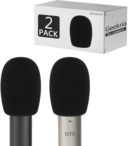 Geekria Foam Windscreen para Creadores, Compatible con RODE M5, NT5, NT6, NT55 – Cubierta antipop de Espuma, Mic Wind Cover, Filtro de Espuma (Negro/Pack de 2)