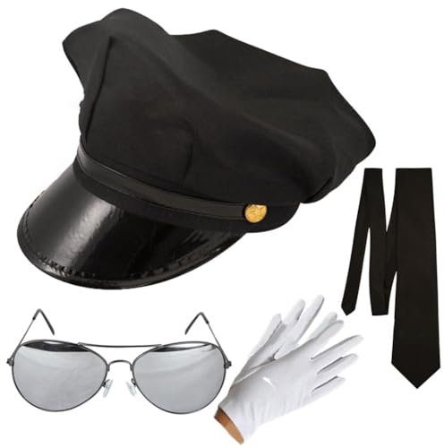 Beimus Chauffeurhut, Schnurrbärte, Brillen, Fliege, Handschuhe, Set für Halloween, Chauffeur, Rollenspiele, Junggesellinnenabschied, Foto-Requisiten