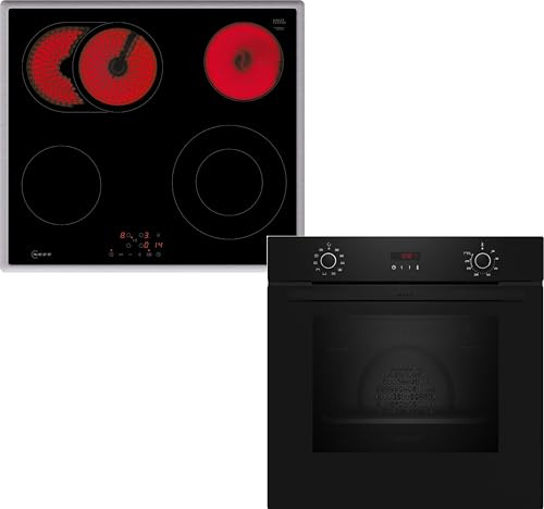 NEFF BX46PB0 Kit Cuisinière Comprenant B2CCG6AK3 Cuisinière 60 x 60 cm Pyrolyse Auto-nettoyage CircoTherm Écran LED & T16SBN1L0 Plaque de Cuisson Electrique Zone de Cuisson Touch Control Cadre en