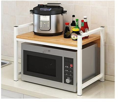 Scaffale per forno a microonde a 2 ripiani per cucina con telaio in acciaio in legno per forno a microonde rack da cucina