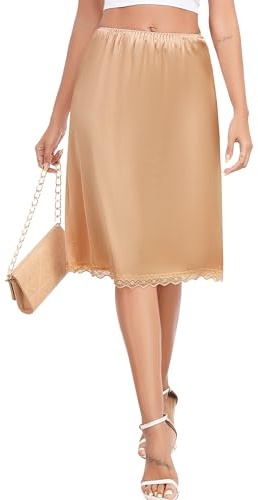 Vlazom Sottogonna da Donna Lungo in Satin Lucido con Pizzo Sottoveste Elegante per Abiti Trasparenti