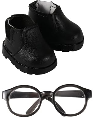 Mikovivi Mini Gafas para Muñecas Conjunto, Estiloso Gafas y Zapatos para Muñecas Ideal por 17cm Peluche Zapatos y Lentes Decorar Combina con Diferentes Atuendos (Negro)
