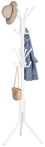SONGMICS Perchero, Burro de Ropa de Metal, Perchero para Ropa, Bolsos y Sombreros, Altura 175 cm, con 16 Ganchos, para Recibidor, Salón y Dormitorio, Blanco Nube RCR081WC01