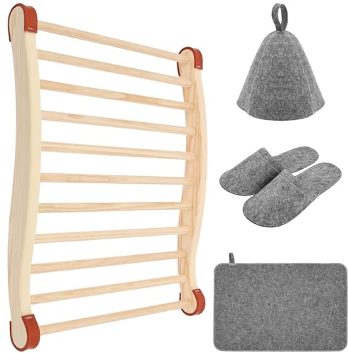 Sauna Backrest Accessory Wooden Slip Resistant Comfortable S Shape Design Sauna Chair with Felt Hat Seat Pad and Slipper for Spa and Gym