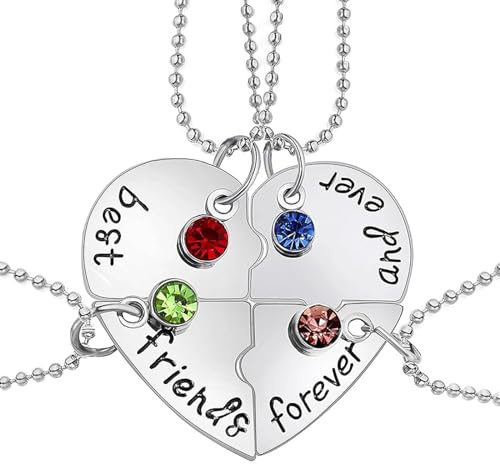 EQLEF® 4 PCS Alloy Silver Friendship Necklace -Can Be Heart-haped -Written Letters best friends forever and ever