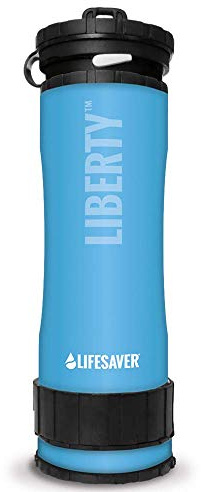 LifeSaver® Liberty | Wasserfilterflasche (400ml) | Trinkflasche filtert 99,9999% aller Bakterien | Wasseraufbereitung Trinkwasser Camping bis zu 2.000 Liter | Tragbarer Wasserentkeimer Wandern (Blue)