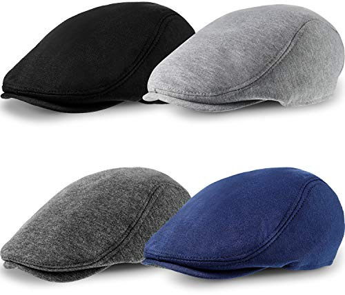 SATINIOR 4 Pieces Newsboy Hats for Men Flat Caps Irish Hat Cabbie Hunting Cap(Black, Dark Gray, Light Gray, Navy Blue, Classic)