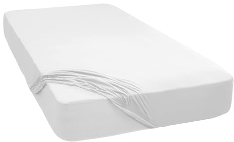 Mixibaby Spannbettlaken Jersey Spannbetttuch 100% Baumwolle Bettlaken Spannbettuch Laken 28 Farben, Größe:200 x 220 cm, Farbe:Weiss