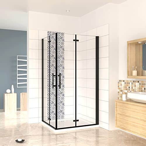 190cm Box Doccia Angolare Doppia Porta Battente Pieghevole 110x70cm in Vetro Temperato Trasparente 5 mm Anticalcare Telaio Nero Opaco