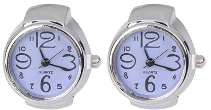 VILLCASE 2 Pezzi Orologio Anello Elastico Donna Metallo Design Elegante Quadrante Rotondo Facile Lettura Accessorio Alla Moda per Uomini E Donne Accessori Alla Moda per Donne E Uomini