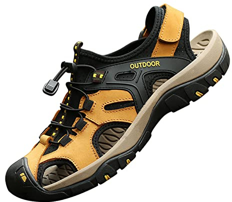 Sandales de Randonnée Homme Cuir Marche Fermées Été Extérieur Chaussures de Sport Plage Chaussures d'eau