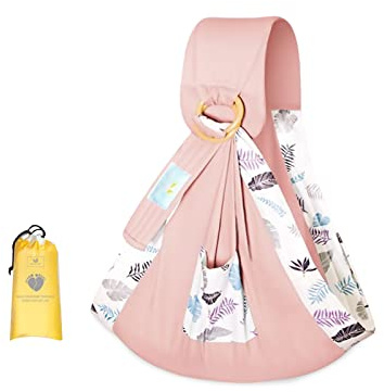 SONARIN Baby Tragetuch,Weiche Baumwolle Babytragetücher Babytrage Baby Tragesystem Tragetuch Sling Stillabdeckung mit Verstellbaren Ringen für Neugeborene Baby bis 15kg(Rosa Blatt)