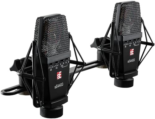 SE ELECTRONICS sE4400 Multi-Pattern Large Diaphragm Condenser Microphone with Gold Capsule, Pads & Low-Cut Filters & Shockmount - Professional Studio Recording Microphone (Matched Pair)