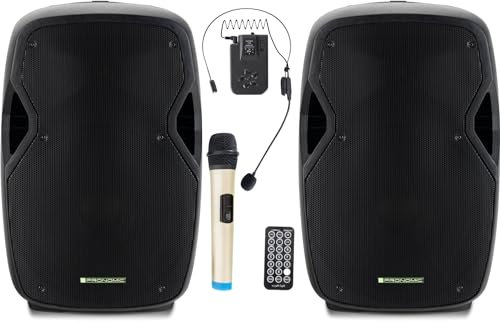 Pronomic Move 15 Partybox 2X Set - Mobile PA-Anlage Bluetooth Lautsprecher TWS - Musikbox mit leistungsstarkem Akku - Leistung 30W (RMS) - Inkl. Aktivbox, Funkmikrofon, Headset & Fernbedienung