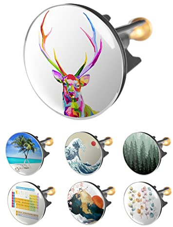 Arteneur Waschbeckenstöpsel 40mm Bunter Hirsch – Edelstahl Excenterstopfen mit extra Schwerer Messingschraube für stabilen Halt | Universeller Abflussstopfen für Waschbecken