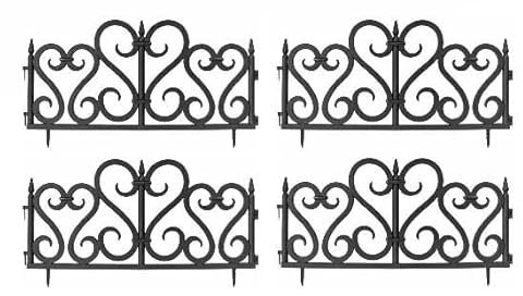 Garden Edging Lawn Flowerbed Border Fence Patio Fencing Landscape Weather Resist Hammer In Easy to Mount (4Pk Garden Design Fence (Black))