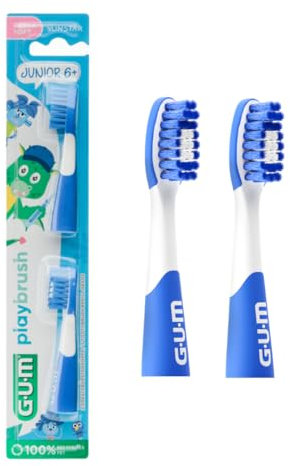 GUM Playbrush JUNIOR 6+ Aufsteckbürsten Original, 2er Pack, EXTRA WEICH, Blau