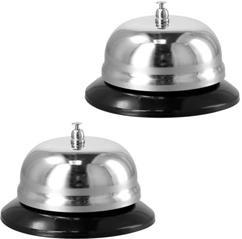 Campanello da Tavolo e da Banco, 2 Pezzi Campanello Reception, 10cm Campana di Servizio in Metallo per Cucina Bar Gioco Portineria Scuole