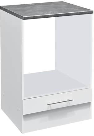 möbelando Eddy Moderner Herdumbauschrank in Weiß matt, Metallic Grau - Geräumiger Küchenschrank mit viel Stauraum - 60 x 90 x 60 cm (B/H/T)