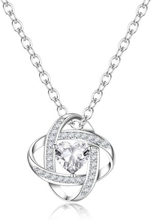 GEMAURA Halskette Damen Silber 925, Kristall Kette Mit Herz Anhänger, Zirkonia Verstellbar Schmuck Frauen Geschenk (Weiß/Blaue/Lila)