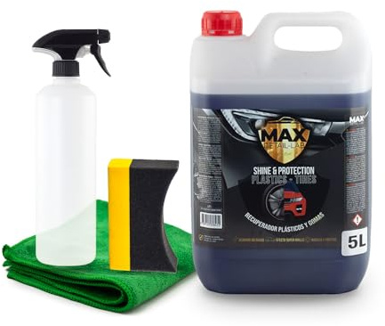MAX DETAIL-LAB - Shine & Protection 5L - Brillant Pneu Renovateur Plastique Voiture Extérieur Interieur, Lavage Entretien Kit Nettoyage Voiture Produit Detailing Auto Professionnel Car Moto, 5 Litres