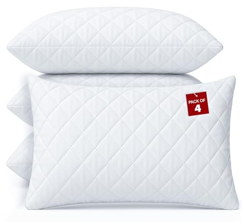 Lakhmaali Pillow Protectors Pack 4 – Standard Size 50x75cm, Premium Quilted Design, Zip Closure, Breathable 100% Microfiber with Hollow Fiber Filling, Washable Pillow Covers for Home & Guest Room Use