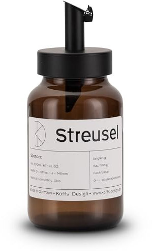 Koffs Design Sucrier avec doseur en acier inoxydable – Saupoudreur imprimable individuellement pour sucre, graines, céréales – Sucrier moderne en verre avec protection UV – Saupoudreur 200 ml